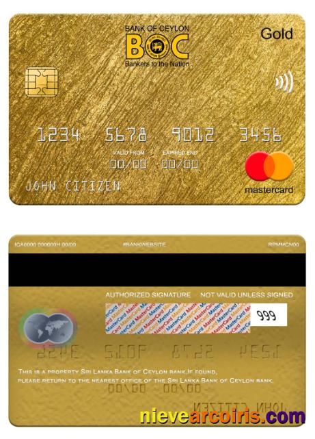 Sri Lanka Bank of Ceylon bank mastercard gold